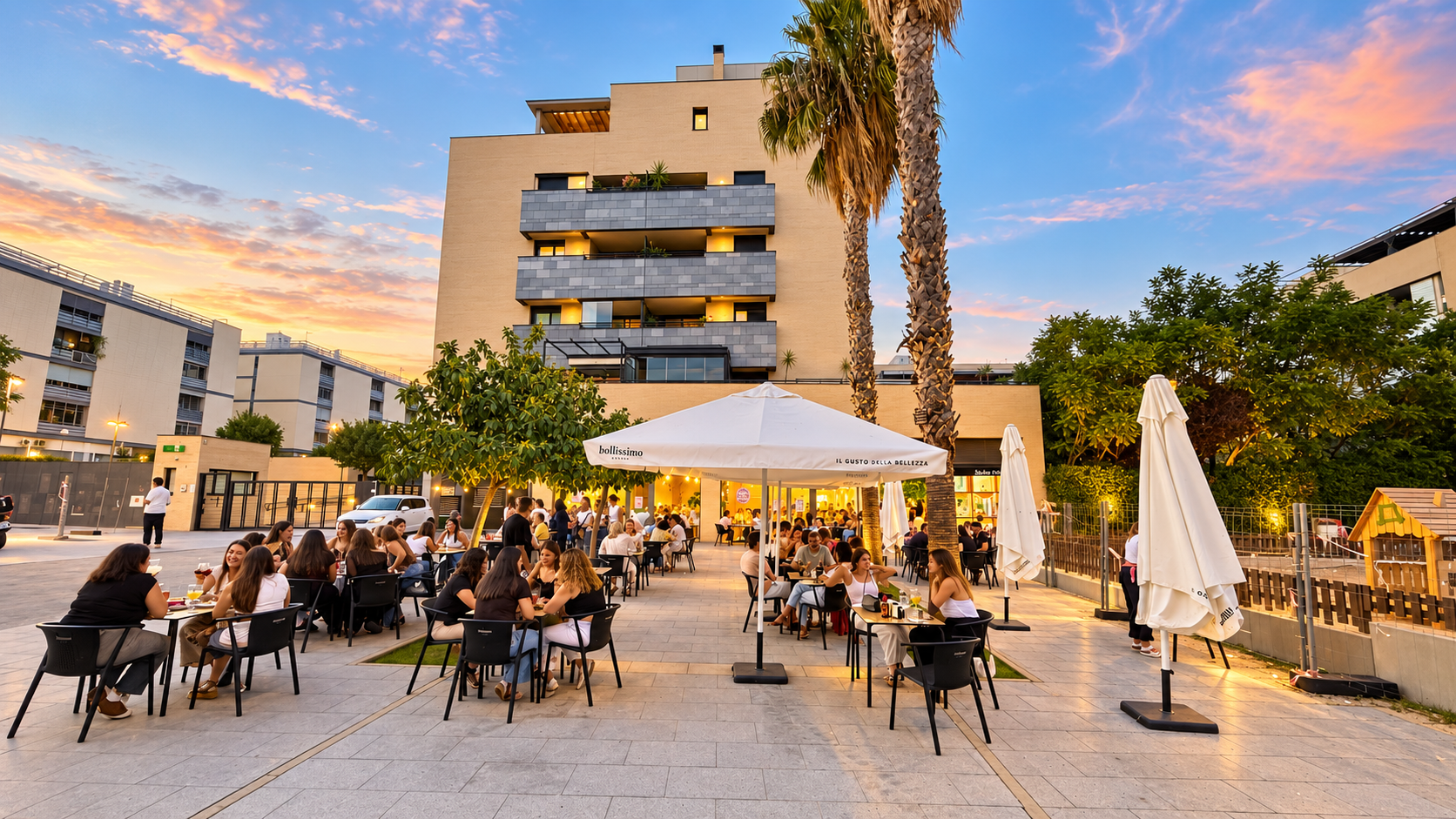 Terraza actual de Bakery Que Cookie al atardecer